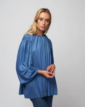 jersey drawstring neck top - knit avio blue