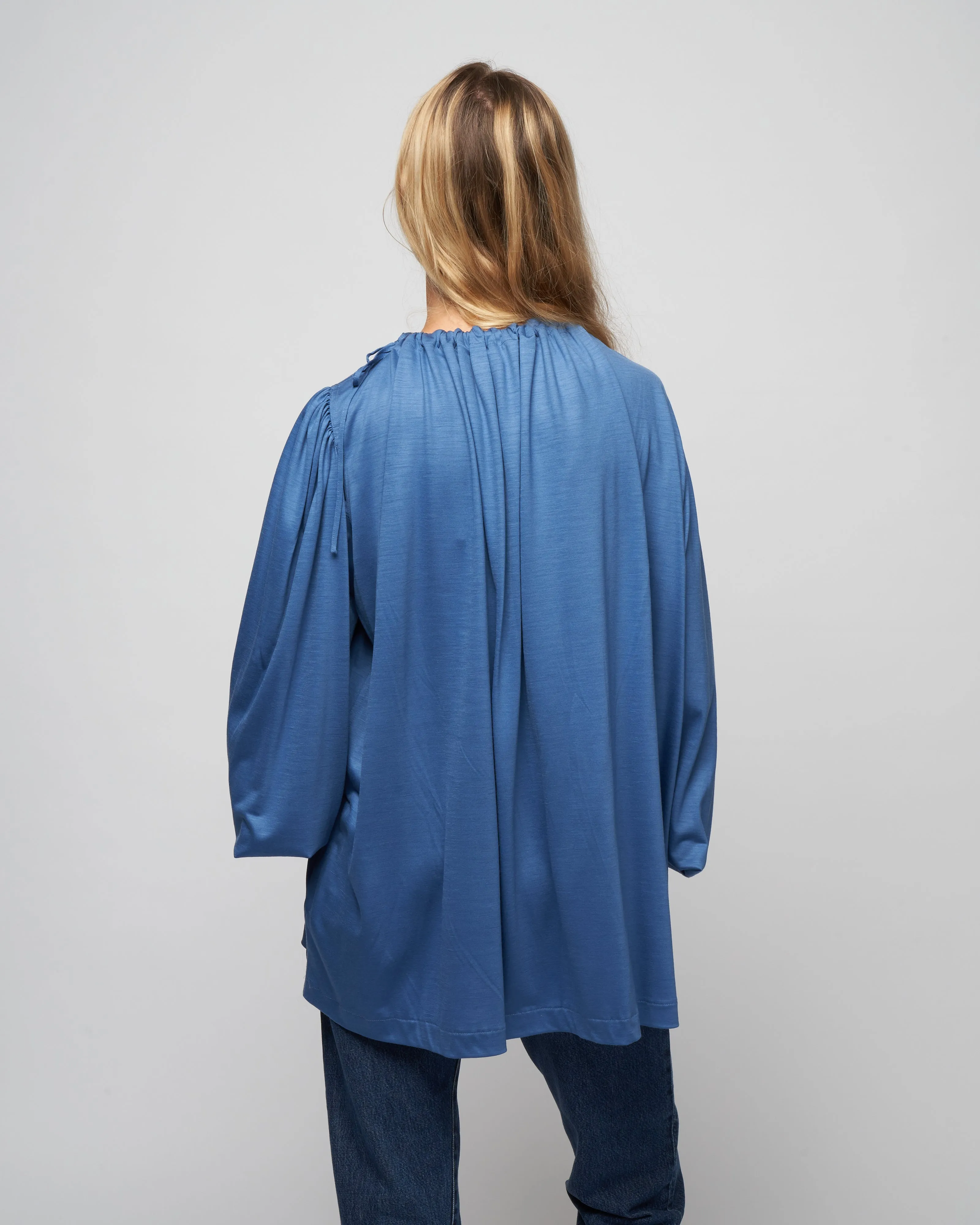 jersey drawstring neck top - knit avio blue