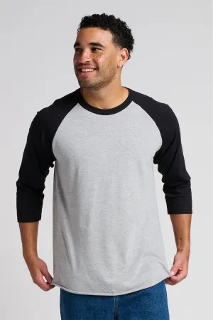 Jerzees Unisex Premium Blend Combed Ring Spun 3/4-Sleeve Raglan 560R Oxford/ Black Ink