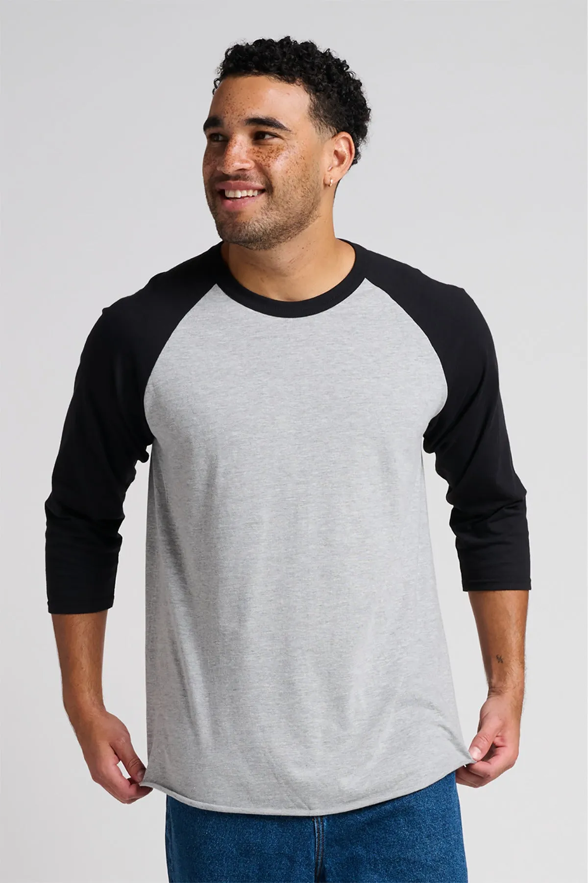 Jerzees Unisex Premium Blend Combed Ring Spun 3/4-Sleeve Raglan 560R Oxford/ Black Ink