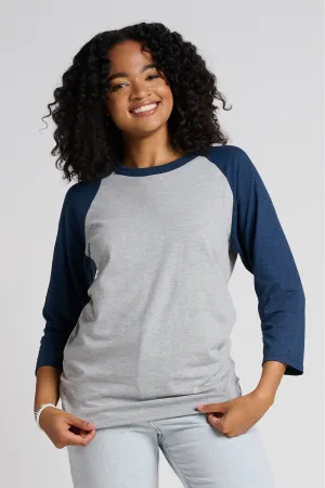 Jerzees Unisex Premium Blend Combed Ring Spun 3/4-Sleeve Raglan 560R Oxford/ Indigo Heather