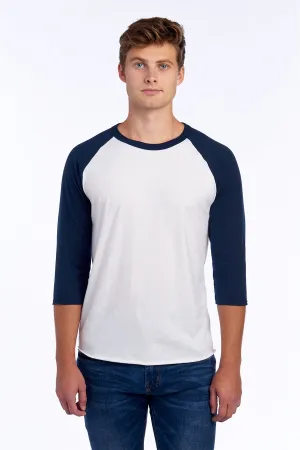 Jerzees Unisex Premium Blend Combed Ring Spun 3/4-Sleeve Raglan 560R White/ J. Navy