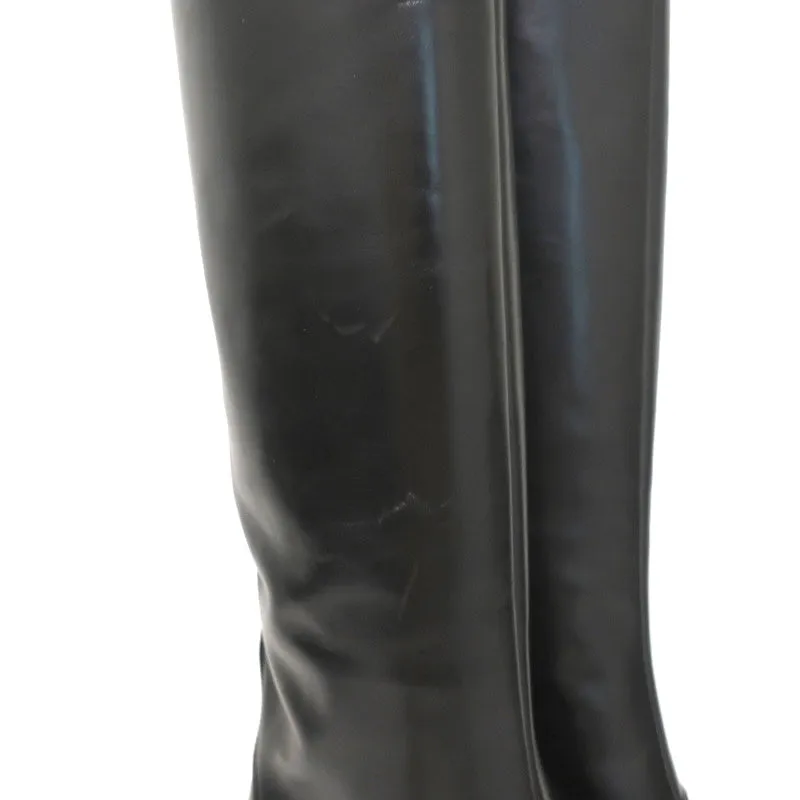 Jimmy Choo Mahesa Square Toe Knee High Boots Black Leather Size 36 NEW