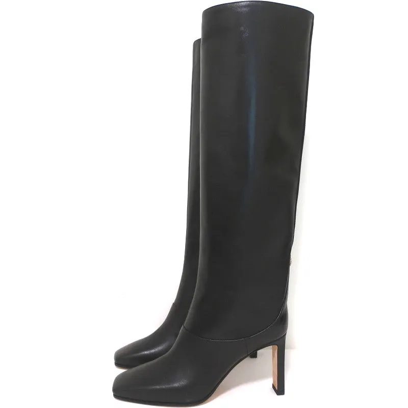 Jimmy Choo Mahesa Square Toe Knee High Boots Black Leather Size 36 NEW