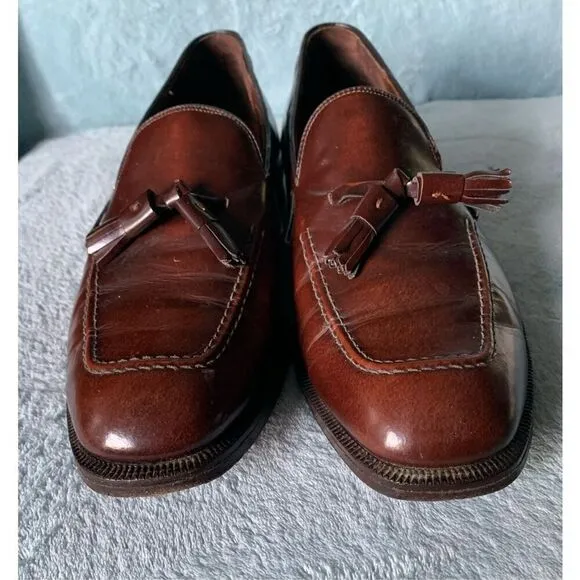 Johnston &amp; Murphy Brown Square Toe TASSLE Leather Dress Shoes mens 9.5 D