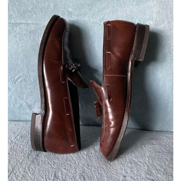 Johnston &amp; Murphy Brown Square Toe TASSLE Leather Dress Shoes mens 9.5 D