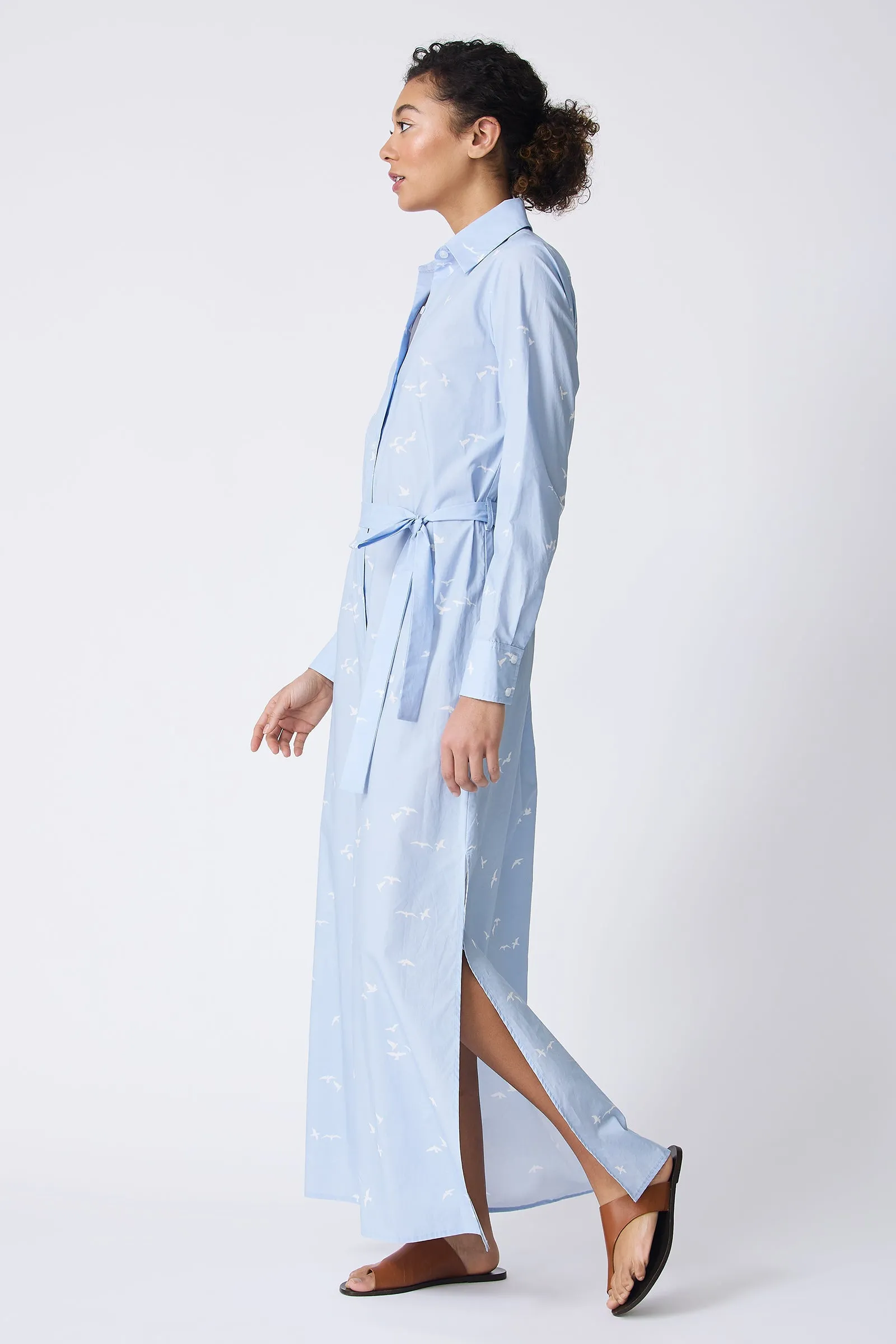 June Maxi Shirt Dress - Bird Print (Oxford Blue)