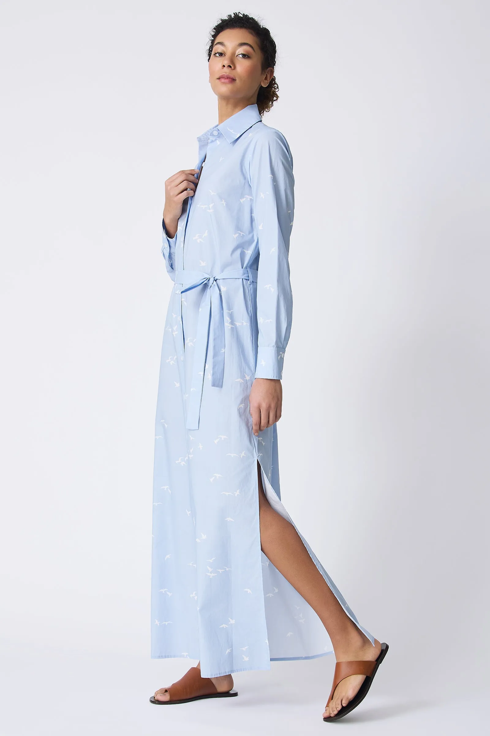 June Maxi Shirt Dress - Bird Print (Oxford Blue)