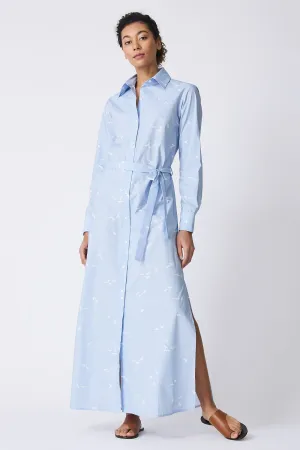 June Maxi Shirt Dress - Bird Print (Oxford Blue)