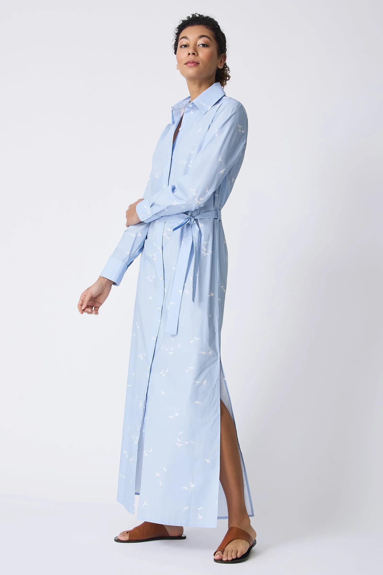 June Maxi Shirt Dress - Bird Print (Oxford Blue)
