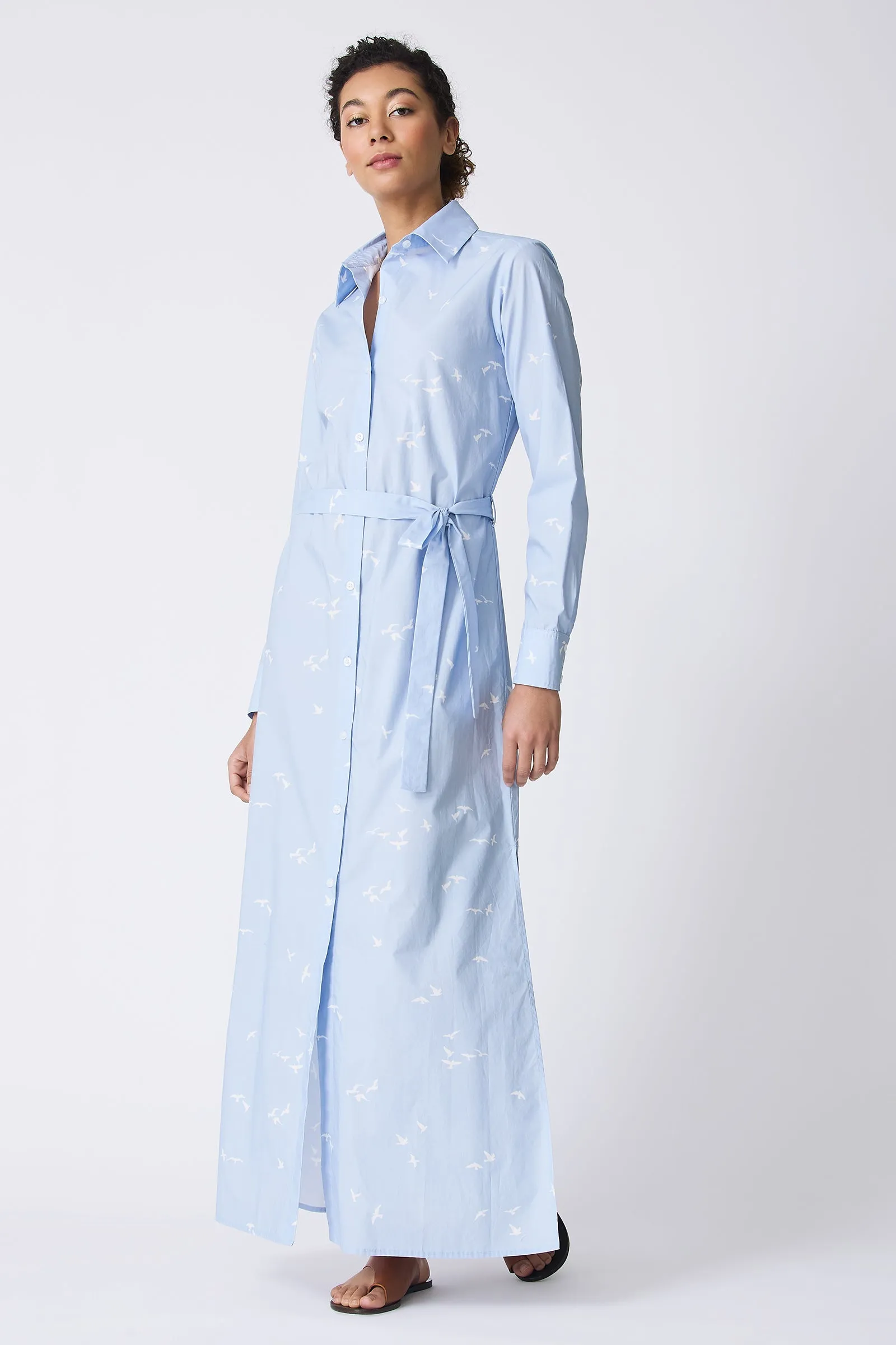 June Maxi Shirt Dress - Bird Print (Oxford Blue)