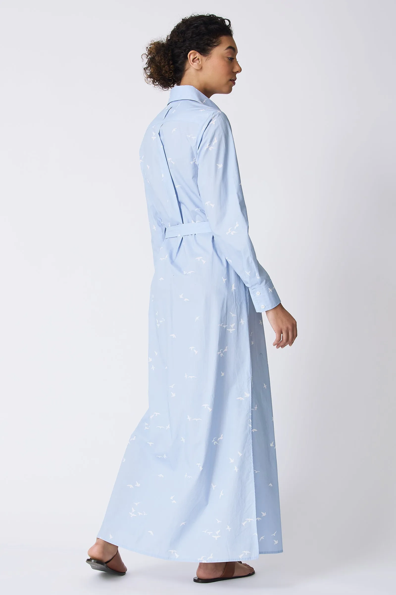 June Maxi Shirt Dress - Bird Print (Oxford Blue)