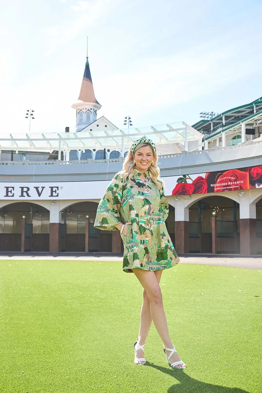 Kentucky Derby x LAURA ASHLEY Green Horse Race Caftan