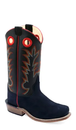 KIDS (8.5-3) BLACK SUEDE SQ TOE COWBOY BOOT