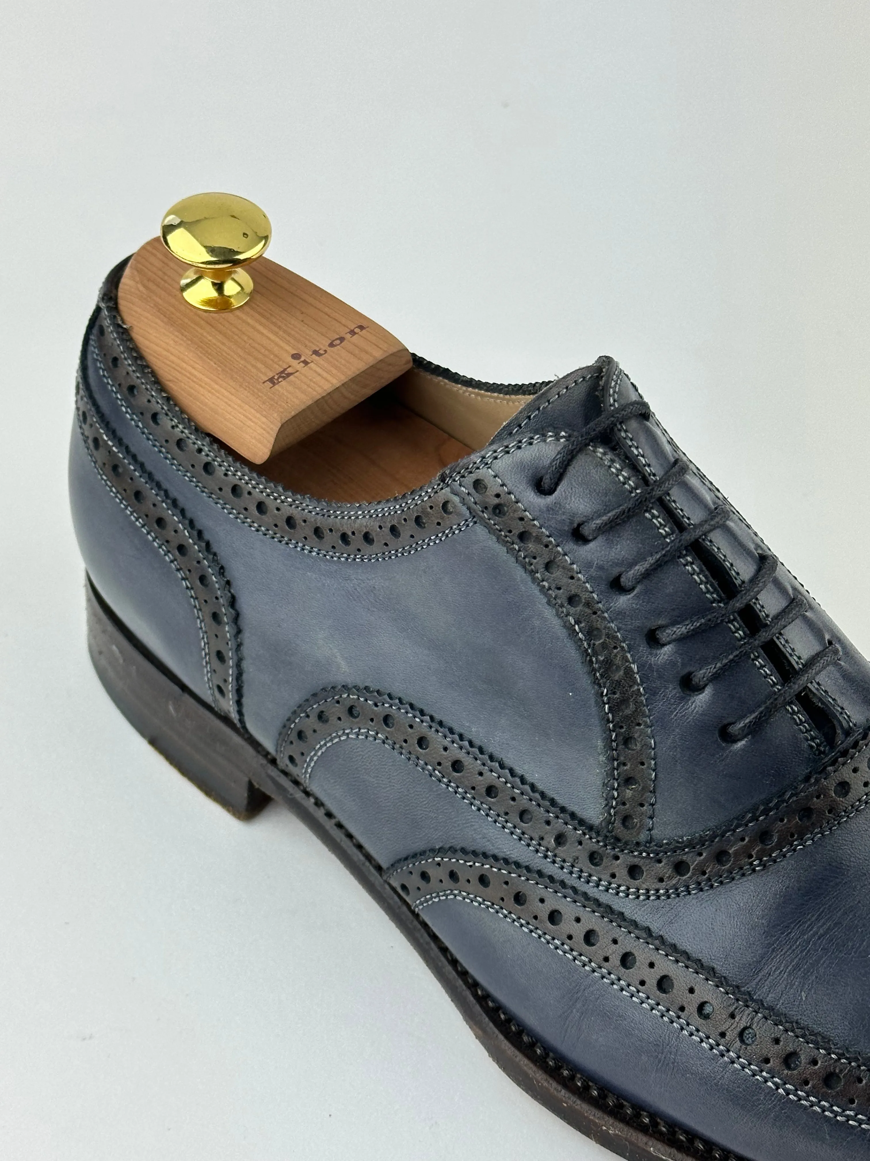 Kiton Blue Wingtip Oxford Shoes