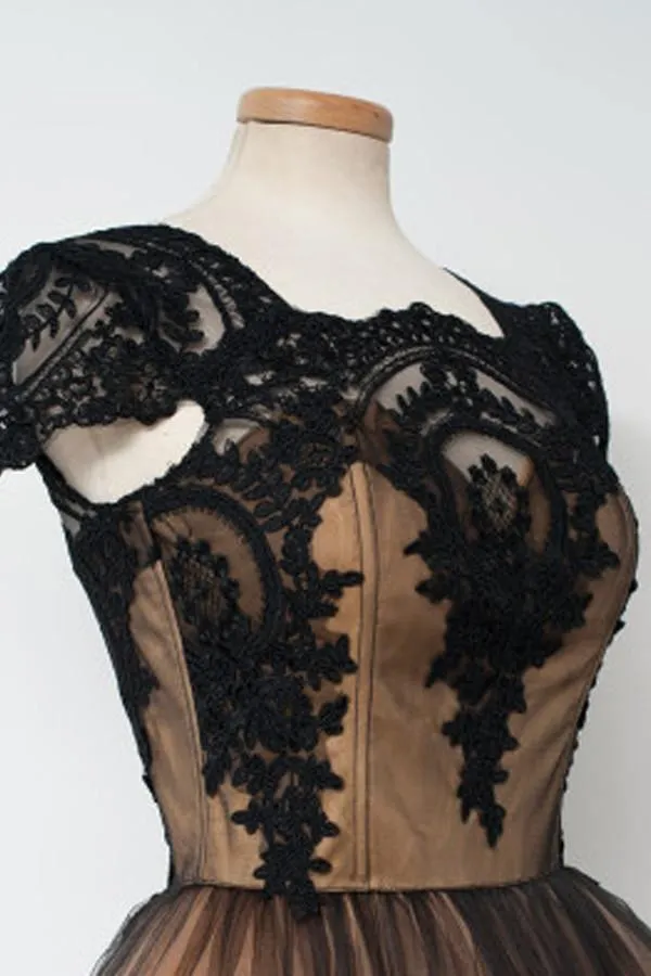 Knee-Length Square Cap Sleeves Ball Gown Homecoming Dress With Lace TR0104