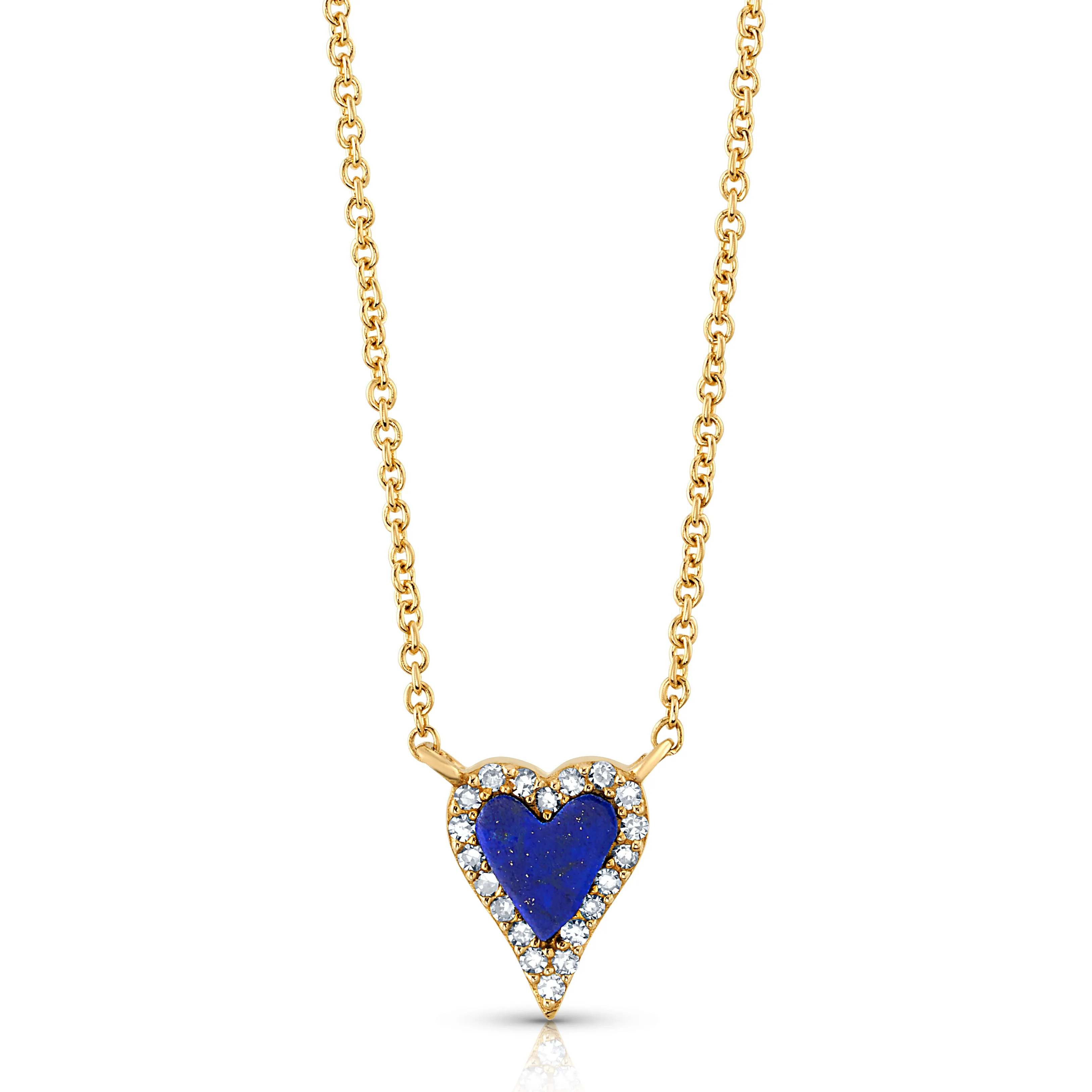 LABRADORITE & DIAMOND HEART DAINTY CHAIN NECKLACE, 14kt Gold