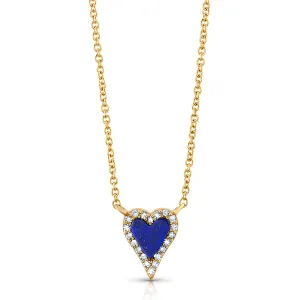 LABRADORITE & DIAMOND HEART DAINTY CHAIN NECKLACE, 14kt Gold