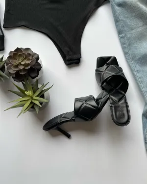 Ladies Quilted Square Toe Black Heels