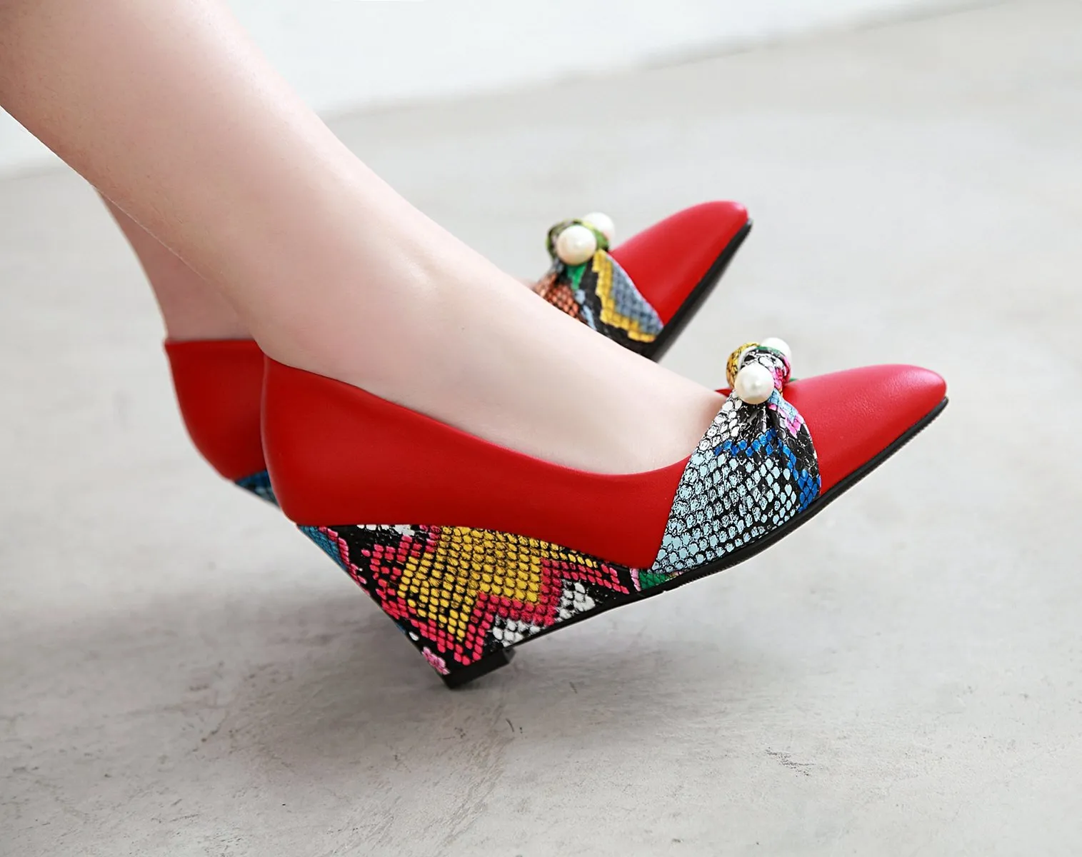 Lady Pattern High-heeled Slope-heeled 33-43 Plus Size Shallow-mouthed Wedges Shoes