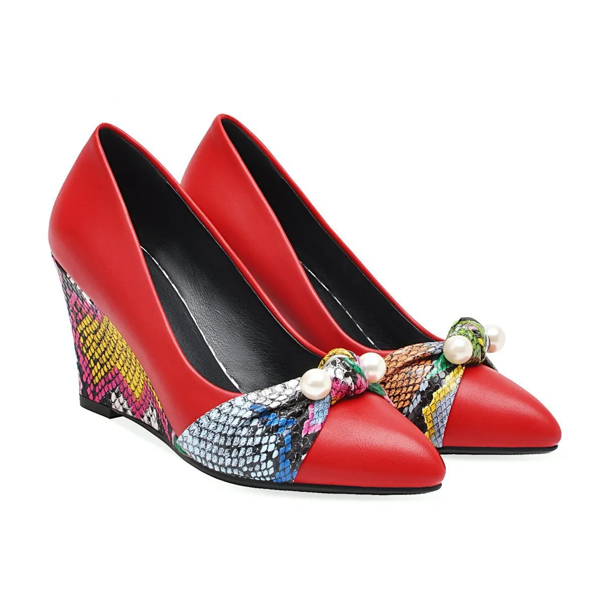 Lady Pattern High-heeled Slope-heeled 33-43 Plus Size Shallow-mouthed Wedges Shoes