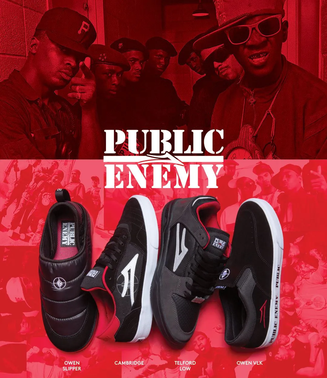 Lakai x Public Enemy Owen VLK Skate Shoes - Black/Red