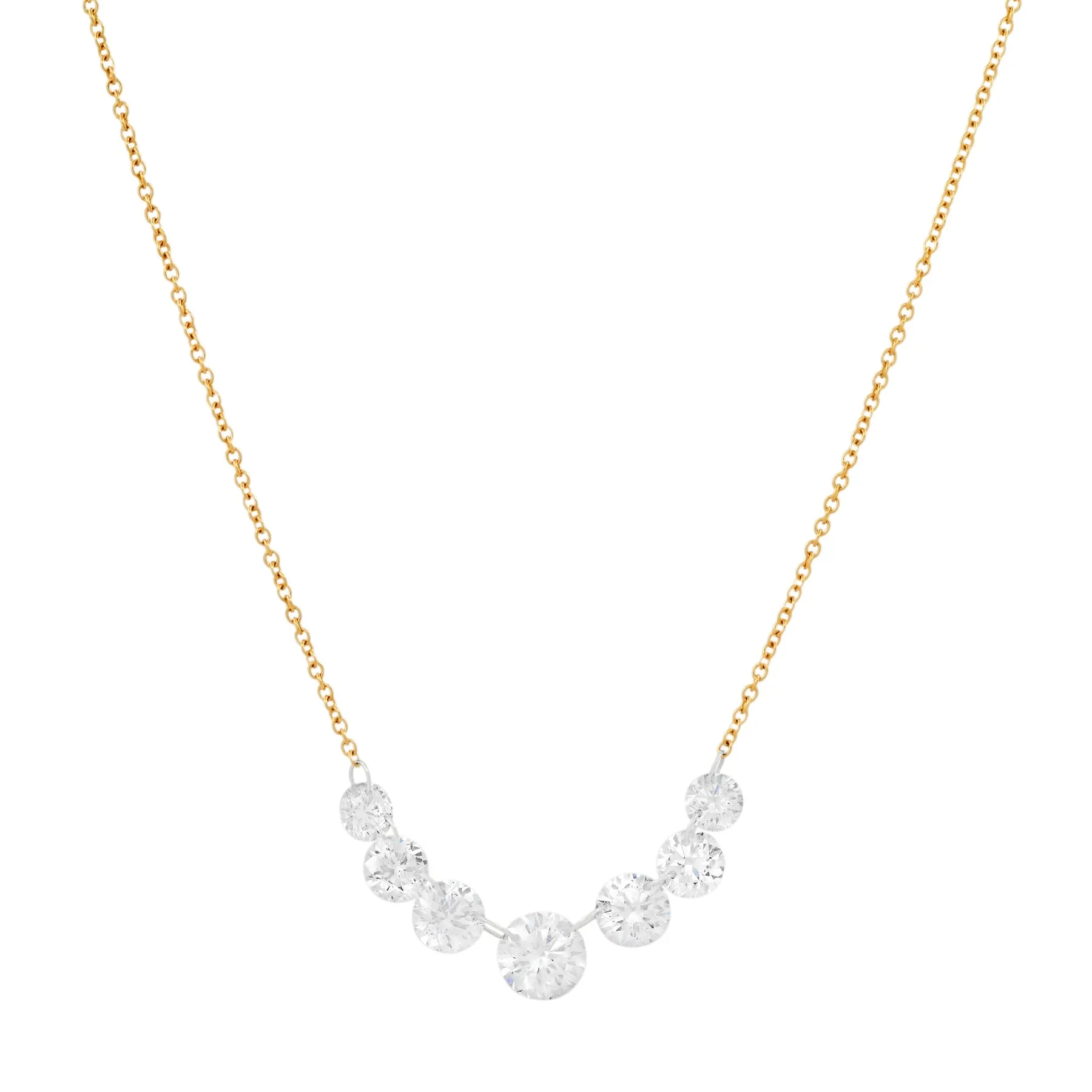 LARGE 7 DIAMOND FLOATING NECKLACE, 14kt GOLD