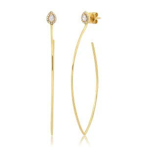 LARGE DIAMOND POWER WIRE EARRINGS, GOLD