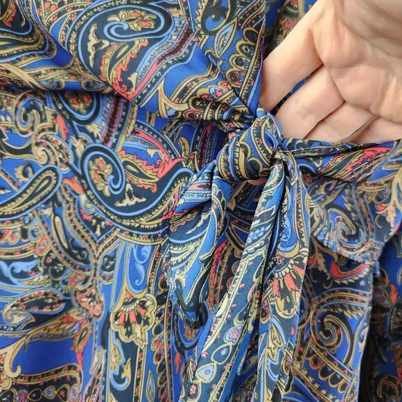 Lauren Ralph Lauren Size 6 Dress Faux Wrap Paisley Long Sleeve Midi