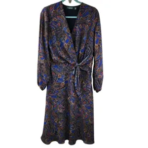 Lauren Ralph Lauren Size 6 Dress Faux Wrap Paisley Long Sleeve Midi