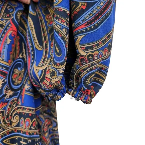 Lauren Ralph Lauren Size 6 Dress Faux Wrap Paisley Long Sleeve Midi