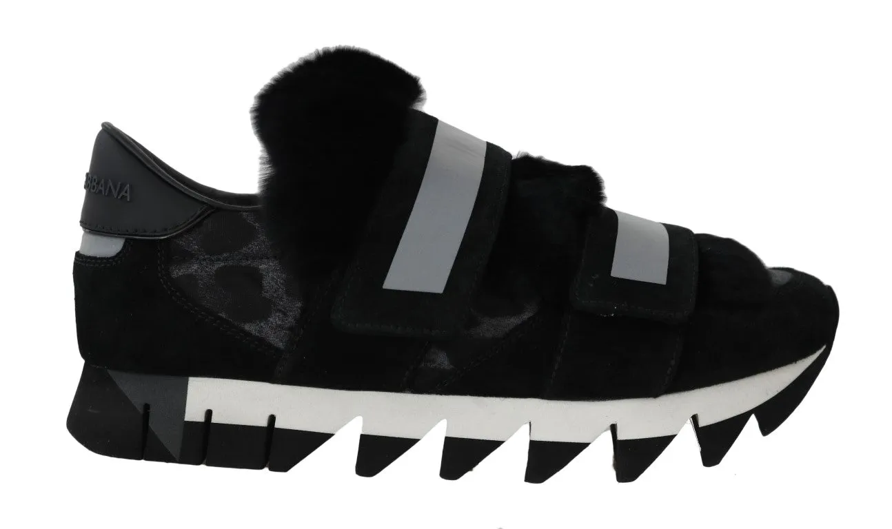Leopard Leather Black Fur Sneakers