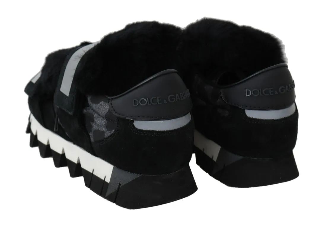 Leopard Leather Black Fur Sneakers