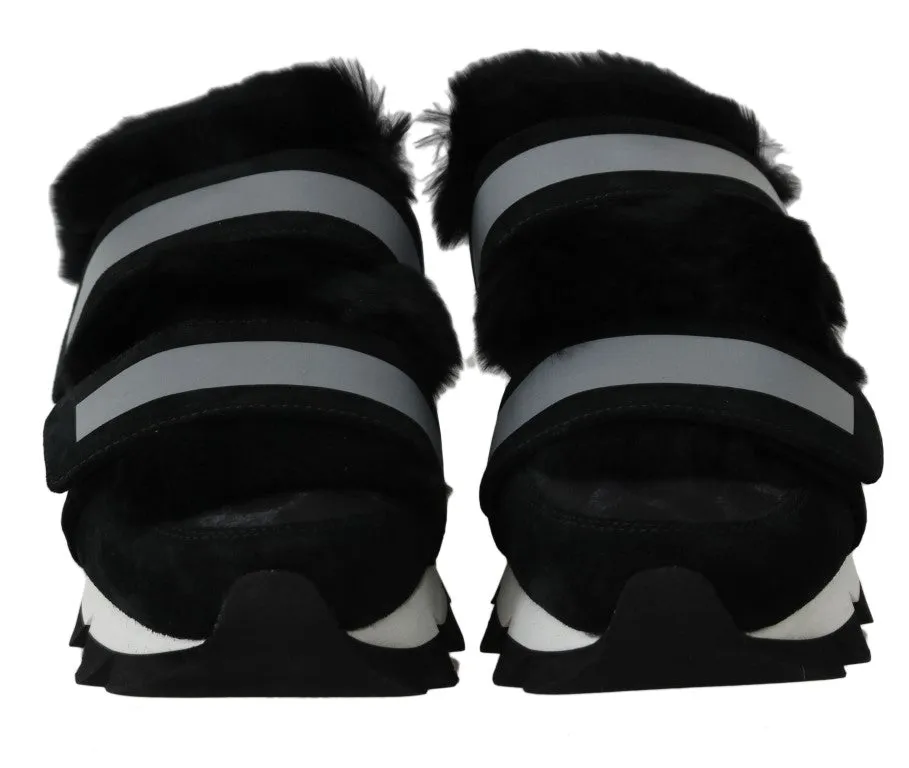Leopard Leather Black Fur Sneakers