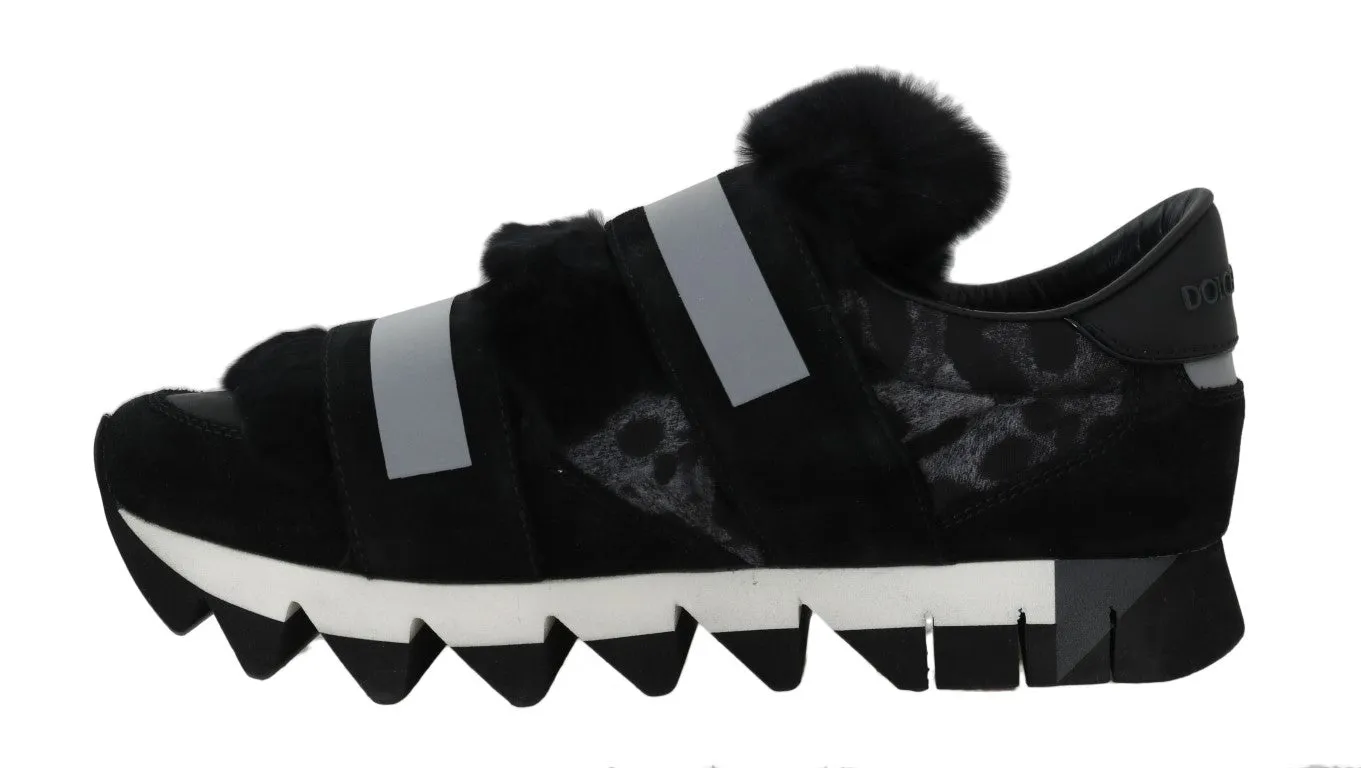 Leopard Leather Black Fur Sneakers