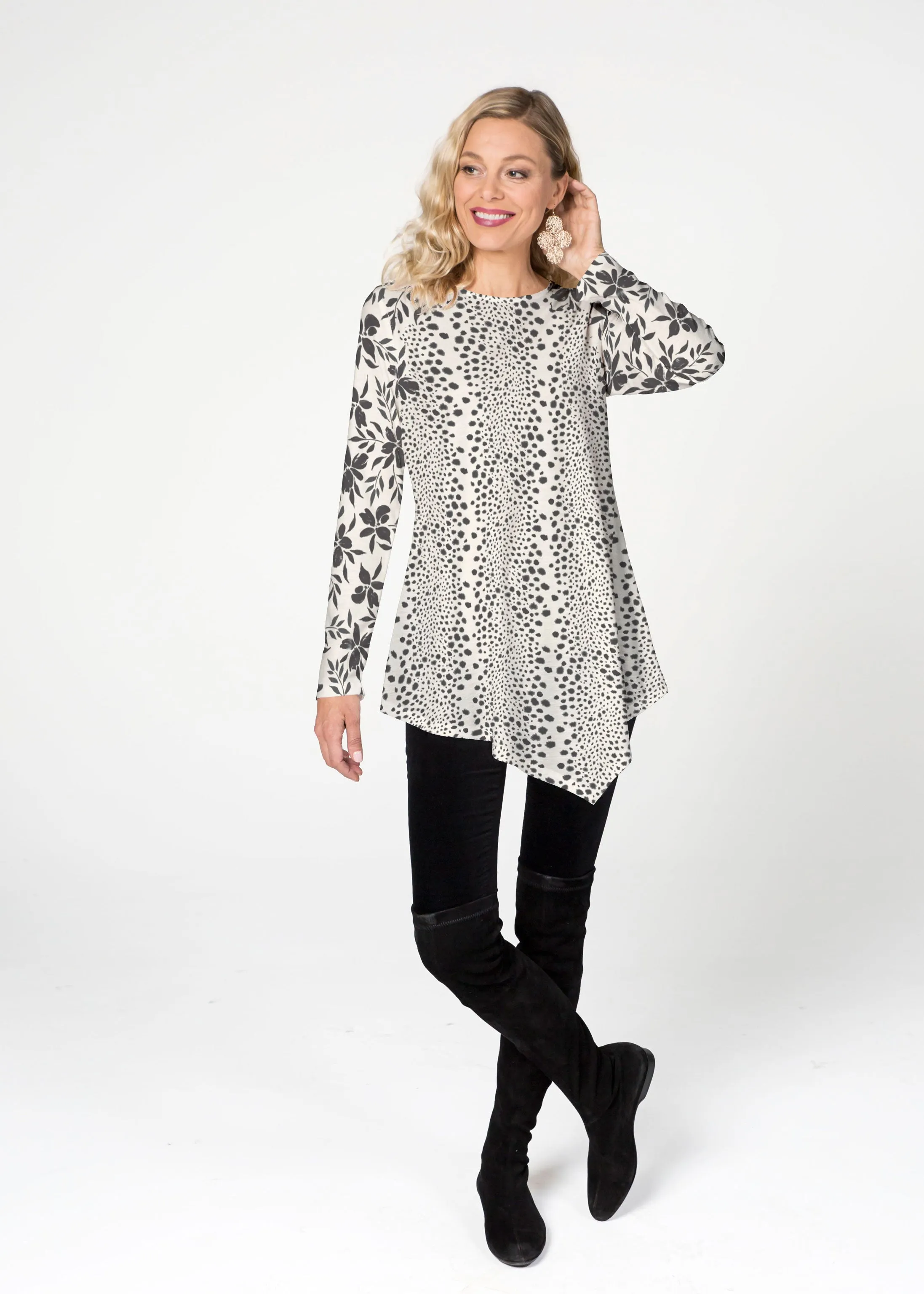 Leopard Rose (8018) ~ Asymmetrical French Terry Tunic