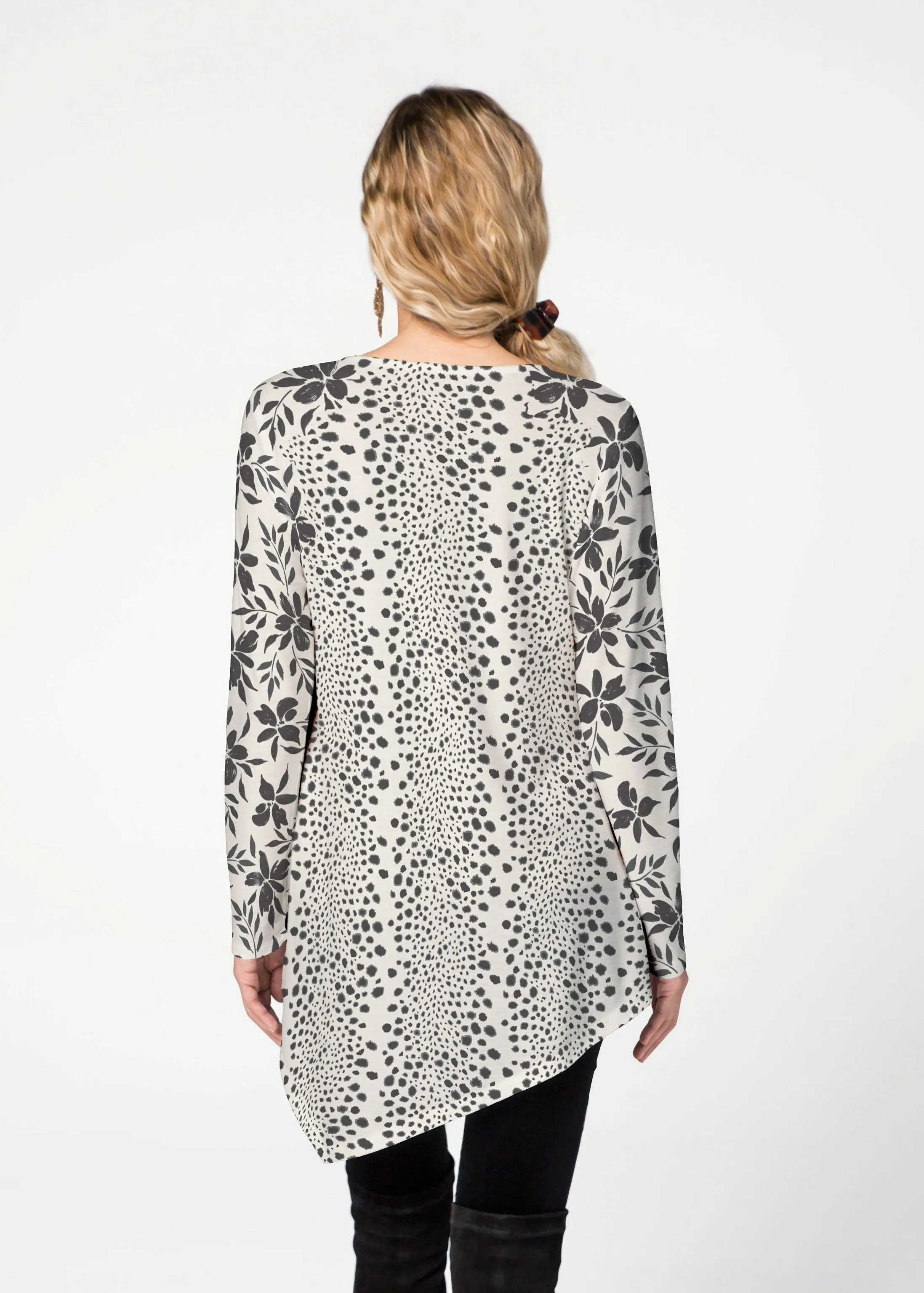 Leopard Rose (8018) ~ Asymmetrical French Terry Tunic