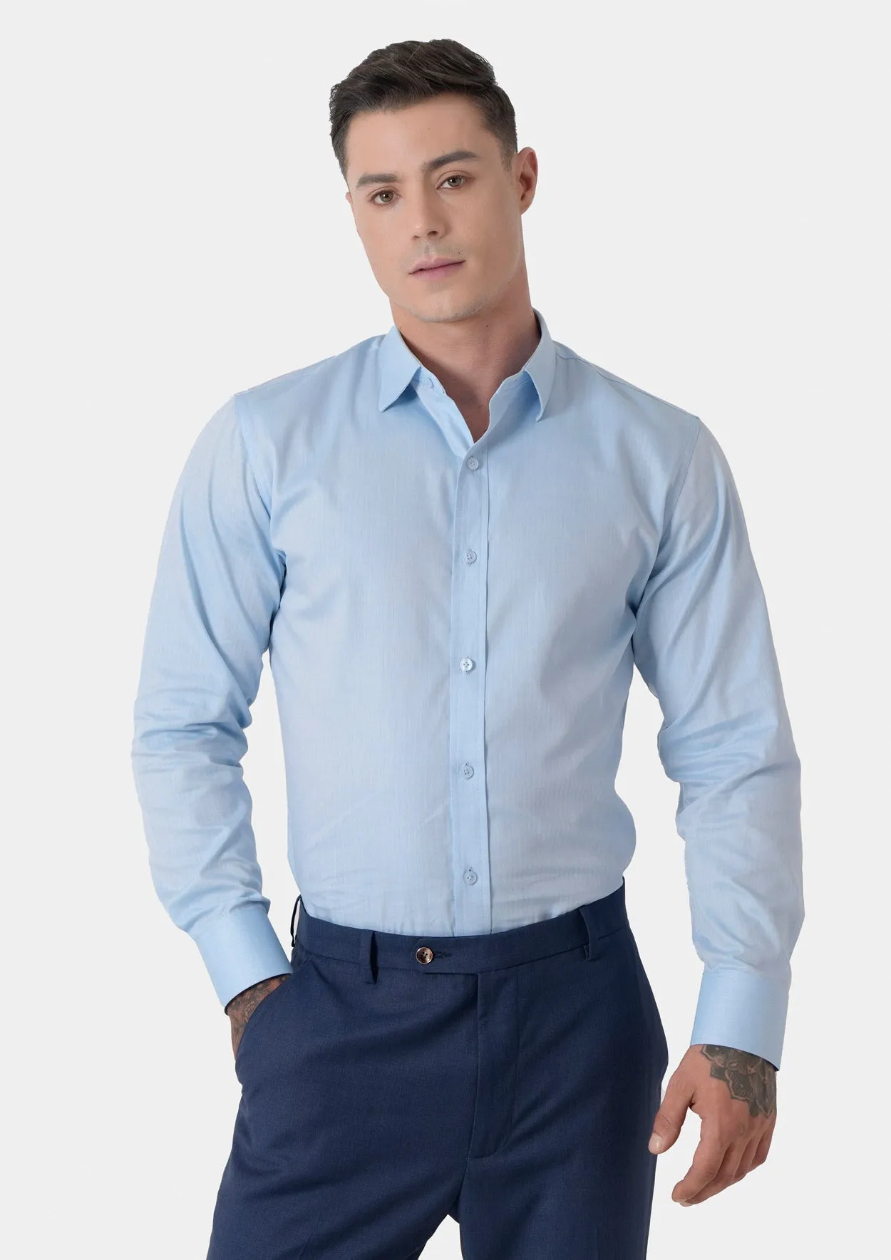 Light Blue Herringbone Shirt