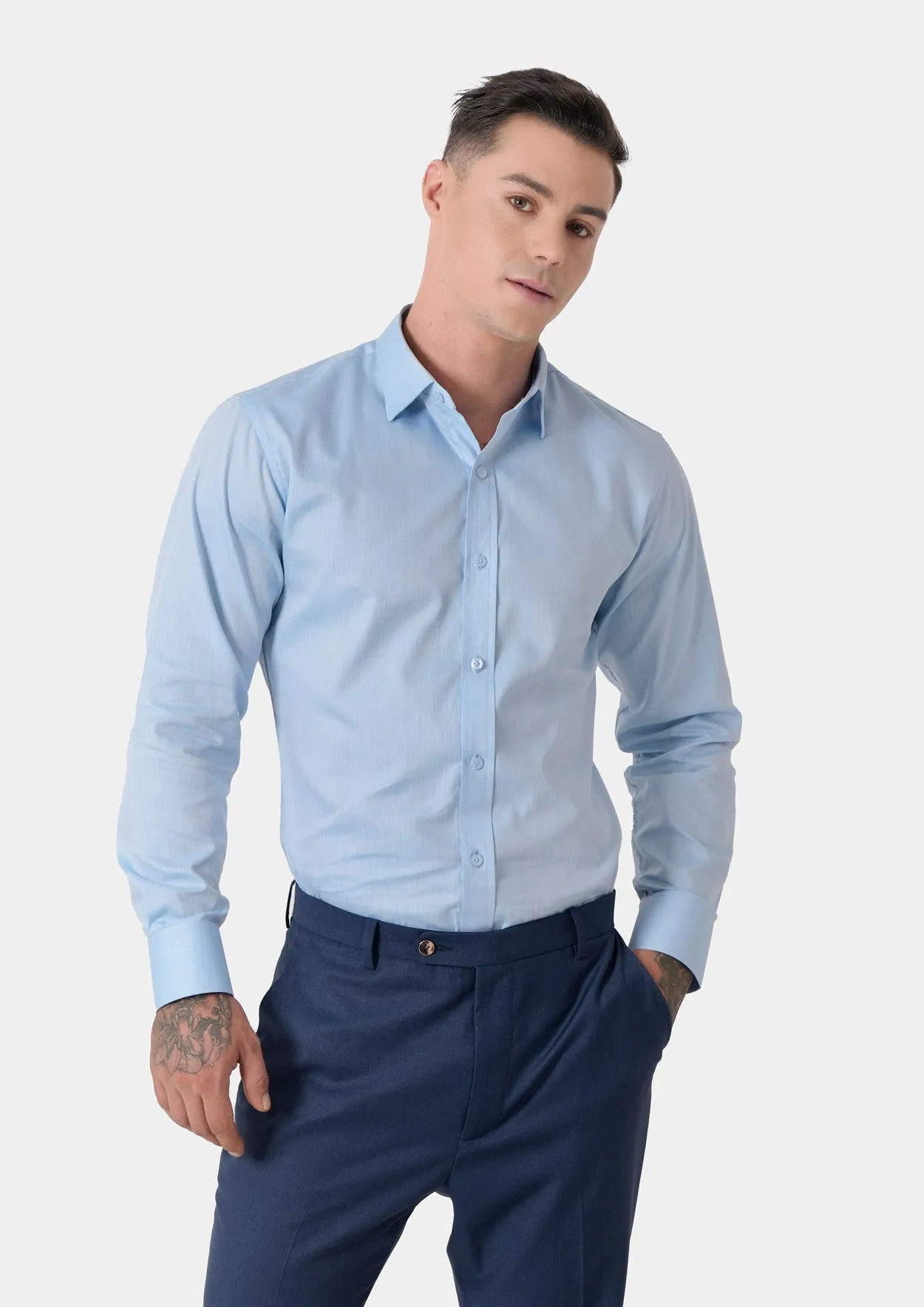 Light Blue Herringbone Shirt
