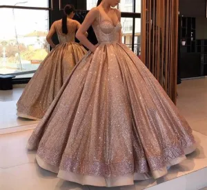 Long Glitter Lebanon Arabic Style Evening Dresses Ball Gown Puffy Sweetheart Sparkly Formal Women Gowns