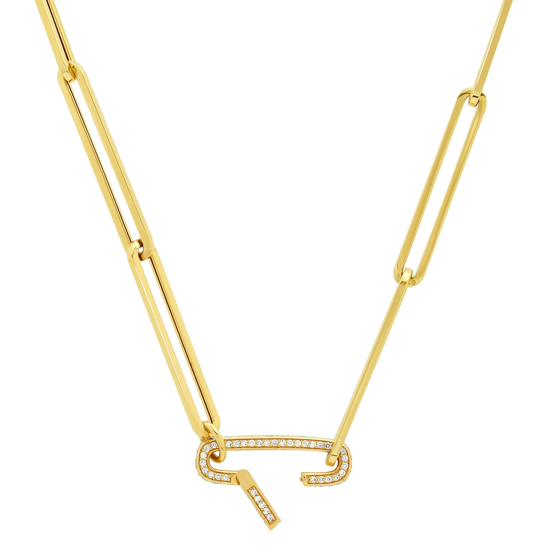 Long Paperclip Chain w/Open close Diamond Link  18"