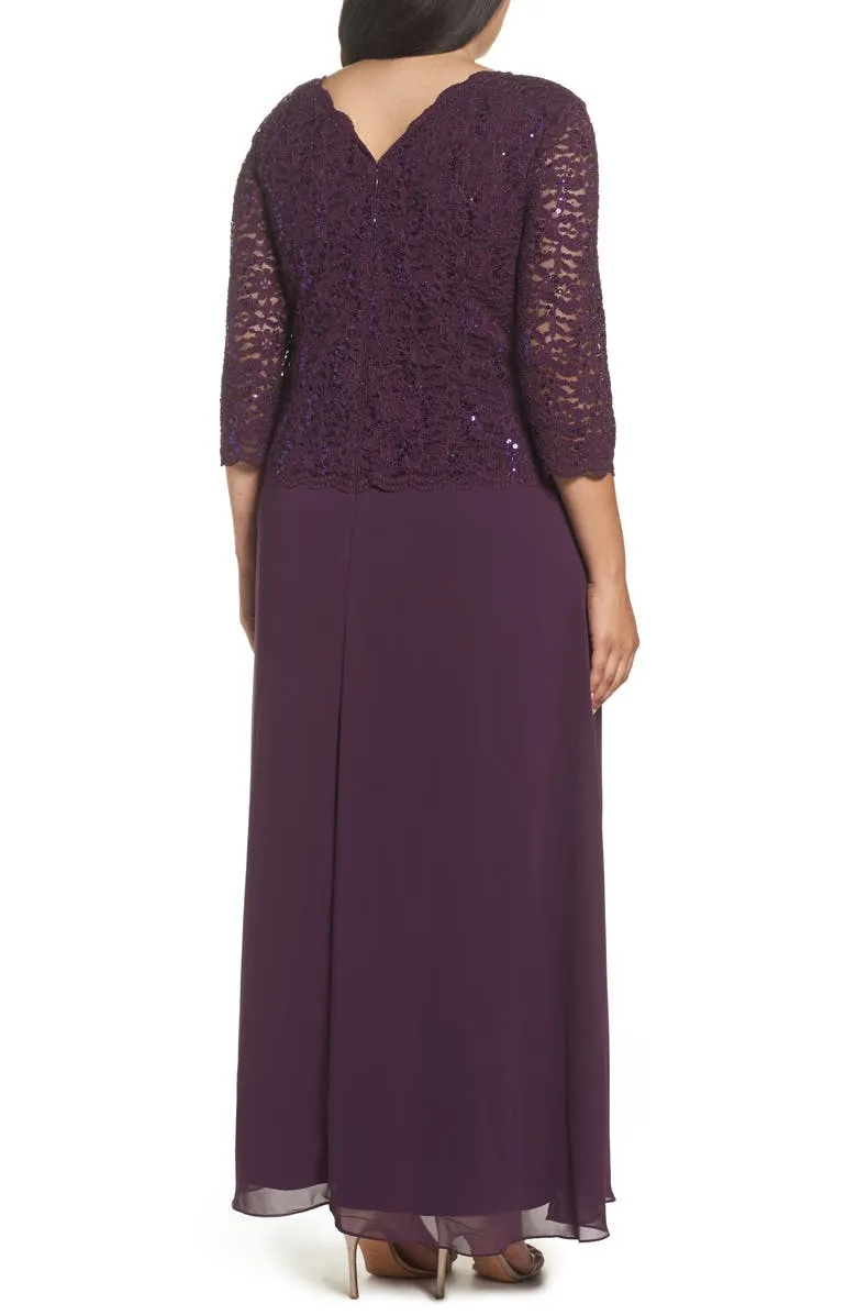 Long Sleeve Plus Size Grape Mother of The Bride Dress
