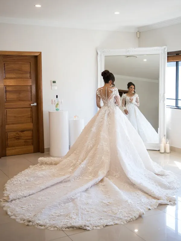 Long Sleeves Elegant Beautiful Mermaid Princess Romantic Wedding Dresses,Ball Gown, WD0356