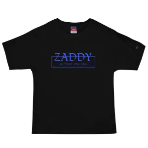 Love Honor Obey Zaddy Men's Champion T-Shirt - Blue on Black