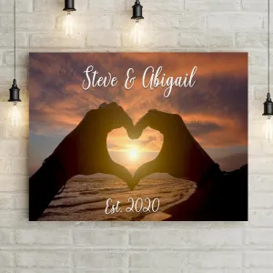 Love Sunset Heart Hand Personalized Premium Canvas