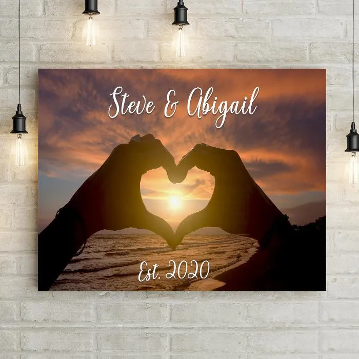 Love Sunset Heart Hand Personalized Premium Canvas