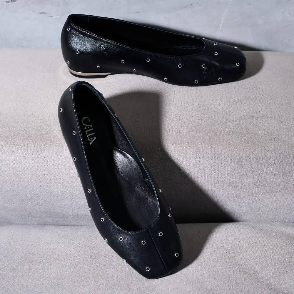 Lucinda - Black Studded Leather