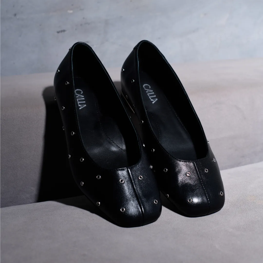 Lucinda - Black Studded Leather