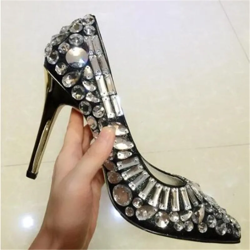 Luxury Ladies Full Crystal Embellished Pumps Stiletto High Heels Jeweled Pumps Pointed Toe Bridal Wedding Party Shoes Women