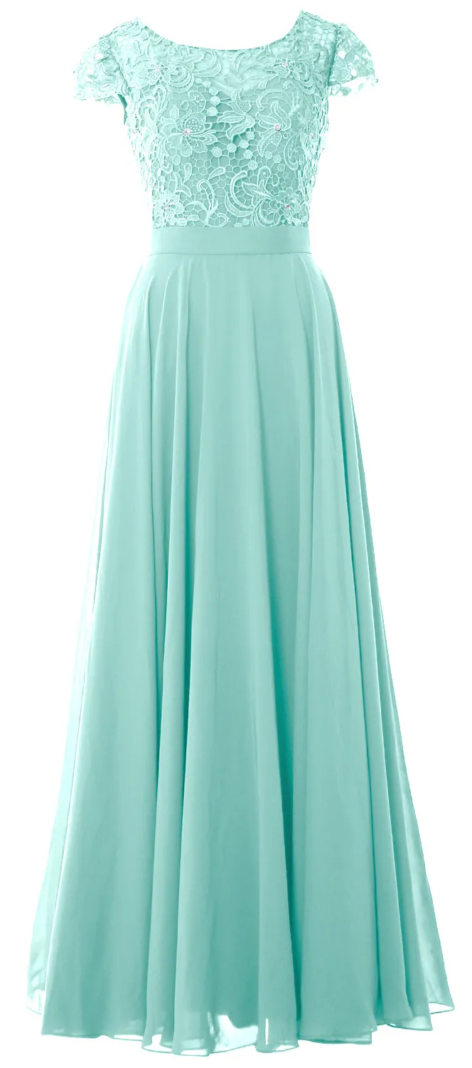 MACloth Women Cap Sleeve Mother of Brides Dress Vintage Lace Evening Formal Gown